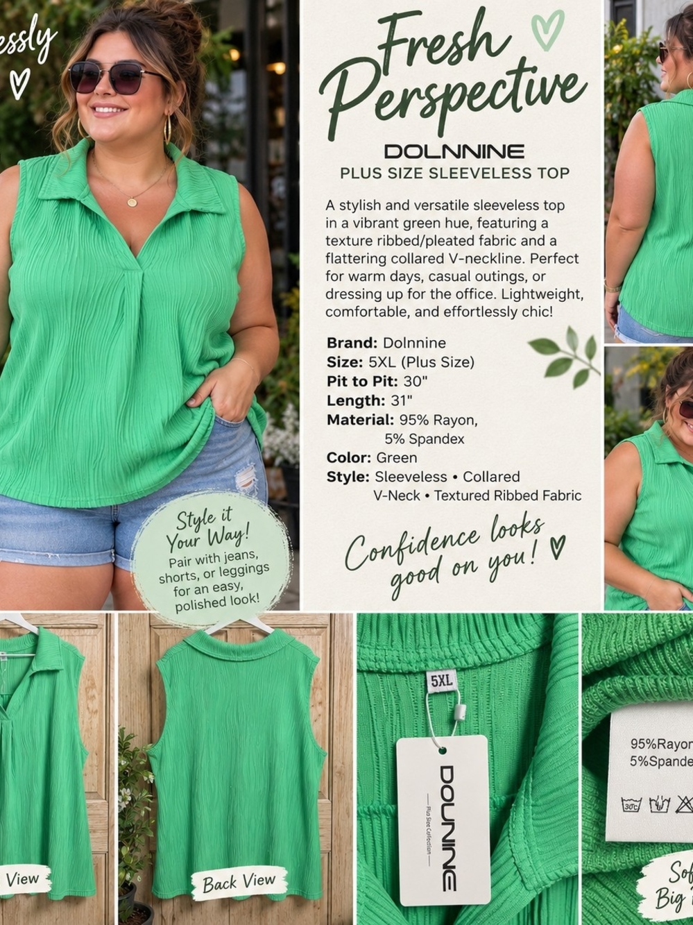P199 💚 Fresh & Fabulous Green Textured Top 💚